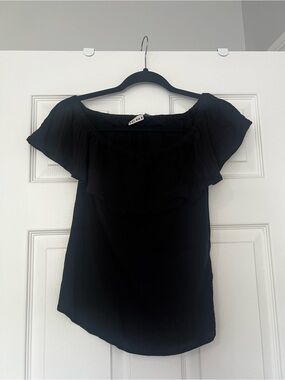 Ichi Black Off-Shoulder Ruffle Top